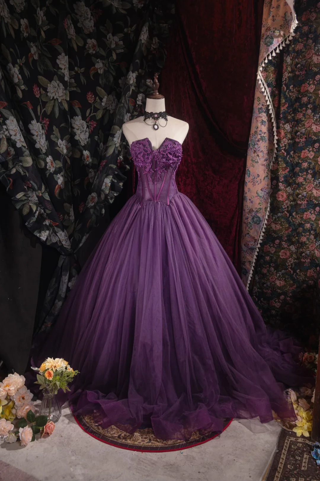 Strapless A-Line Purple Tulle Prom Dress Formal Party Dress Graduation Dress