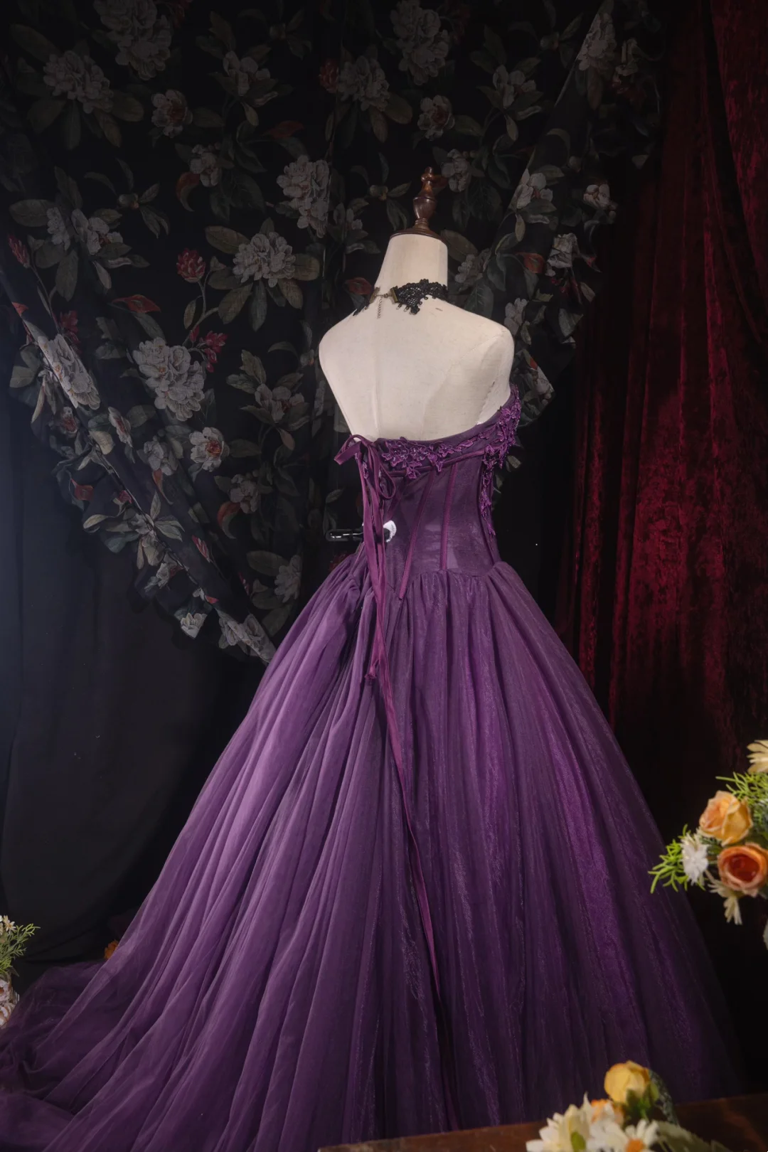 Strapless A-Line Purple Tulle Prom Dress Formal Party Dress Graduation Dress