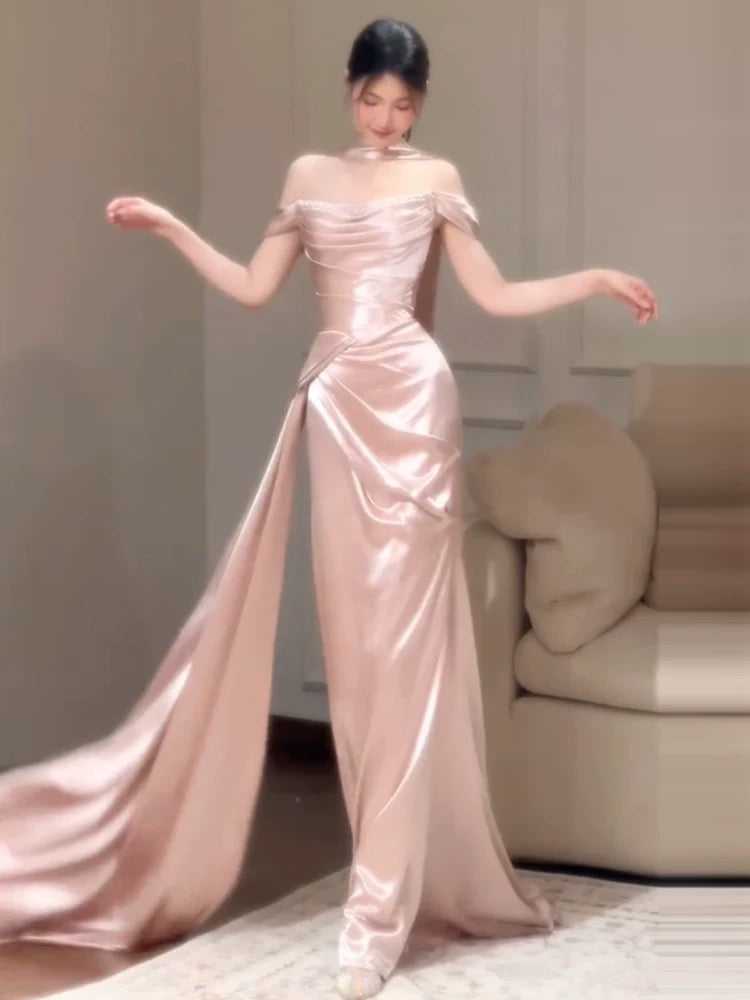 Off-the-Shoulder Pink Prom & Evening Dress Wedding Dress
