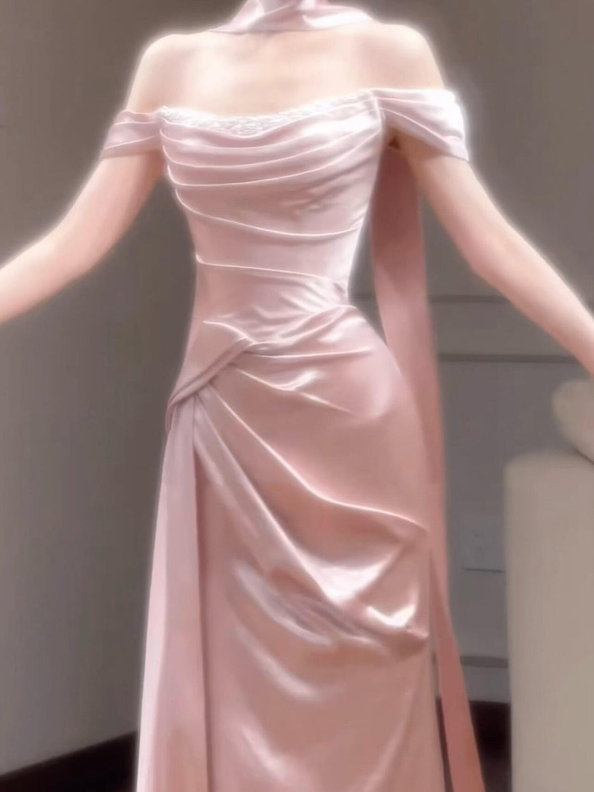 Off-the-Shoulder Pink Prom & Evening Dress Wedding Dress