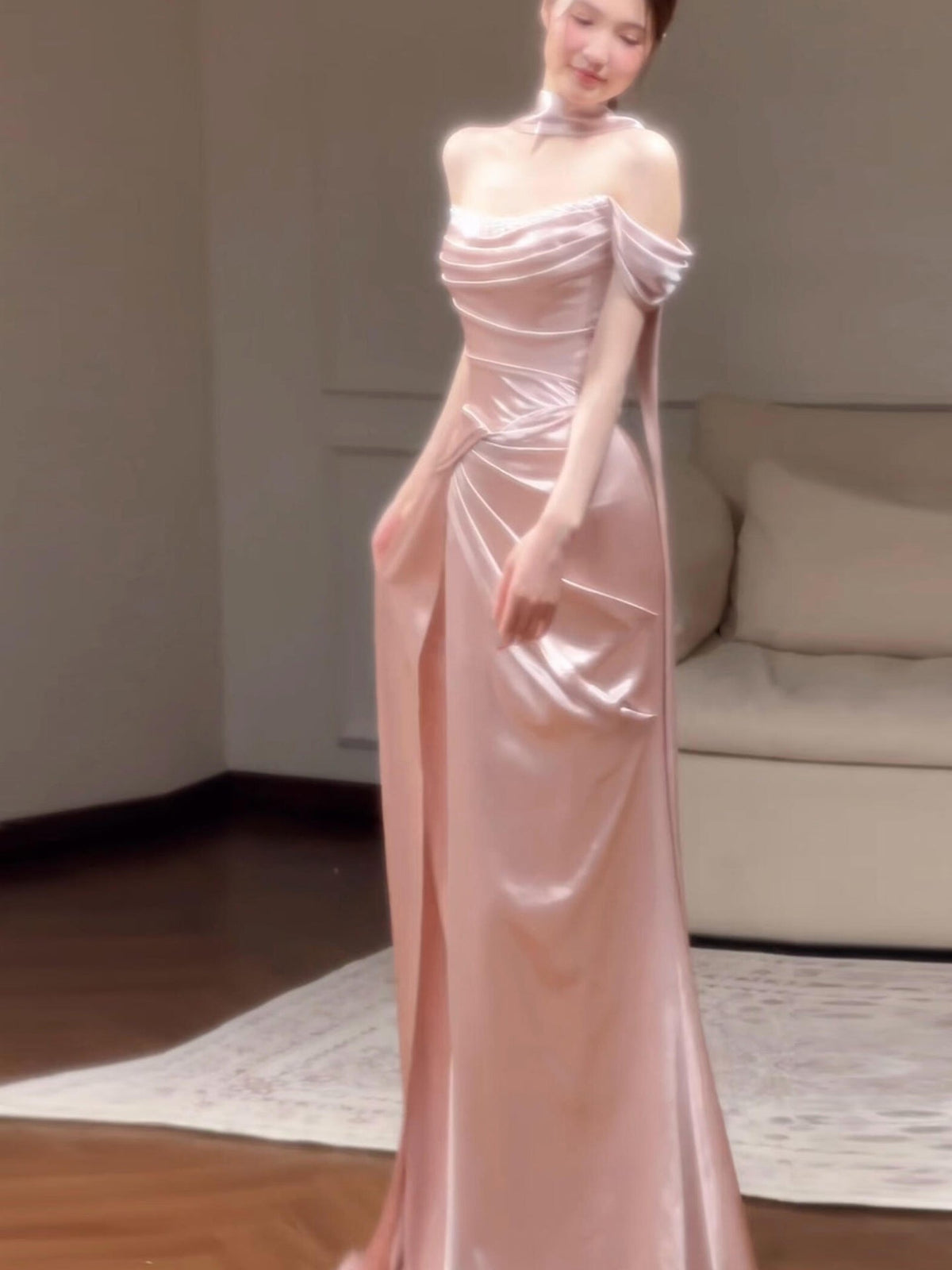 Off-the-Shoulder Pink Prom & Evening Dress Wedding Dress