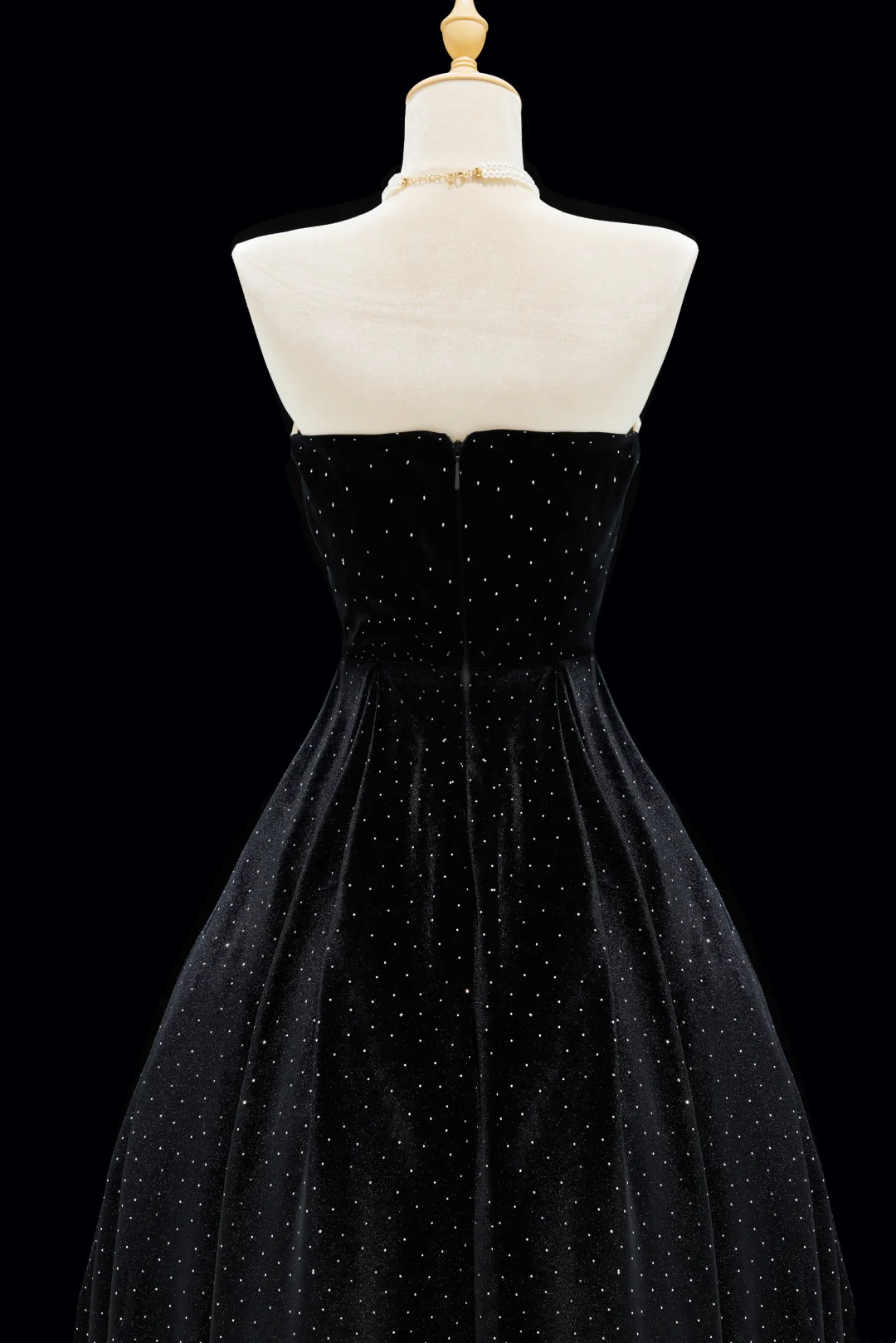 Strapless A-Line Black Velvet Prom Dress Graduation Dress Birthday Dress