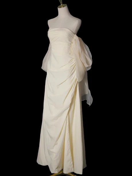 A-Line Strapless Long Prom Dress Apricot Evening Dress J9071