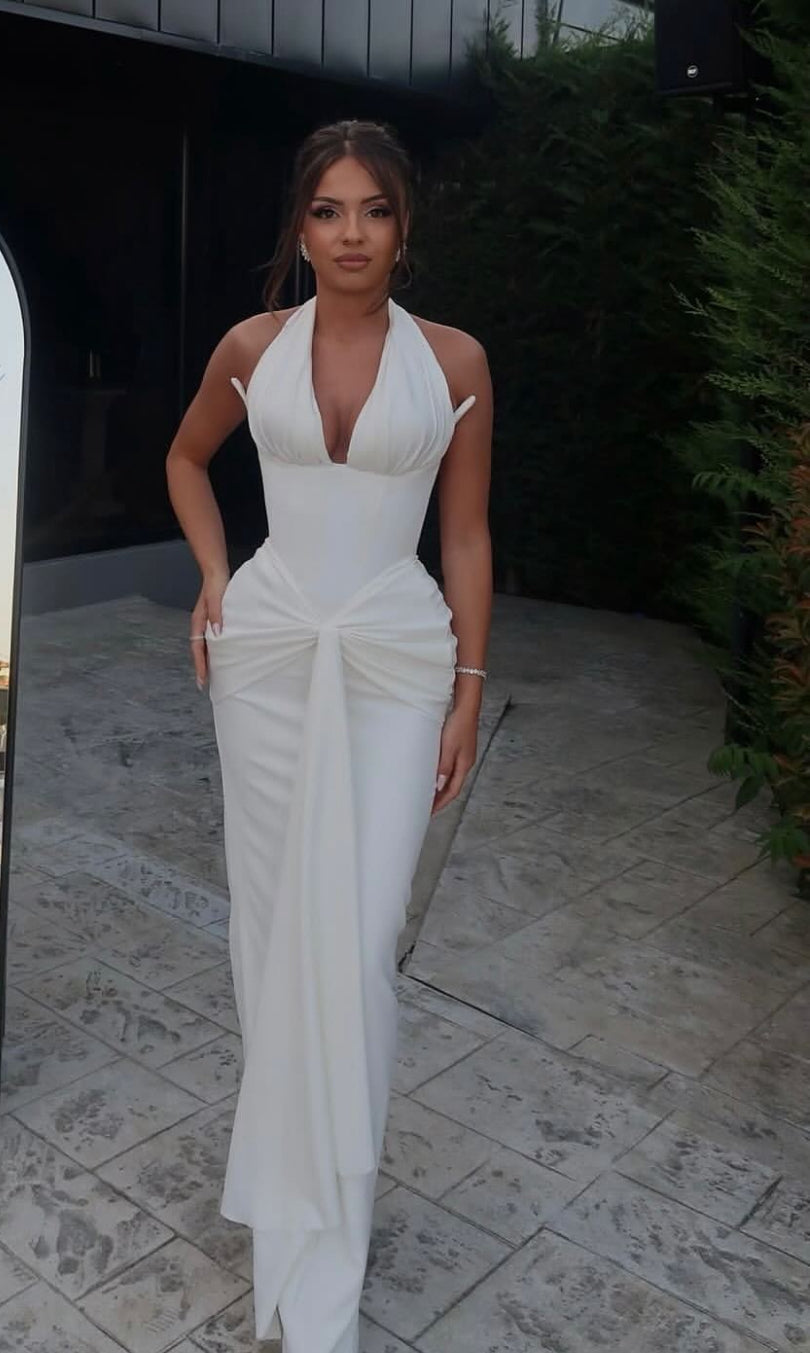 Halter Ivory Maxi Dress Formal Evening Dress