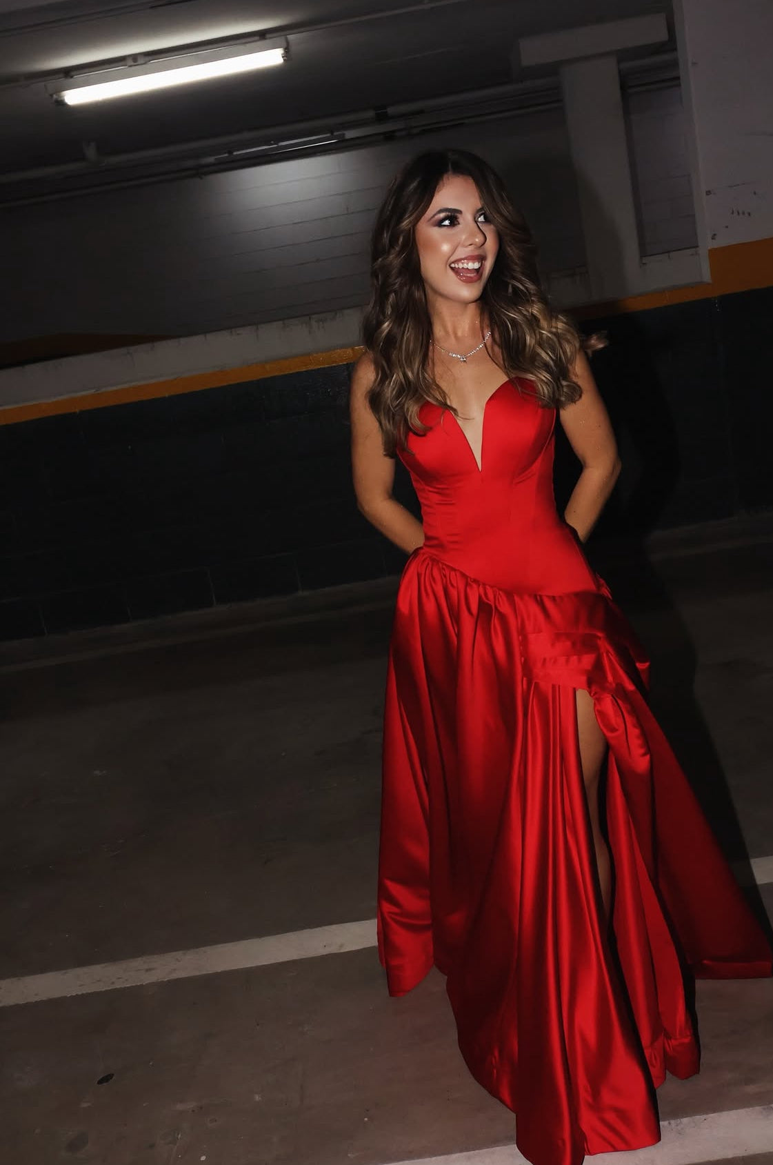 A-Line Red Satin Long Prom Dress Graduation Dress Wedding Guest Dress