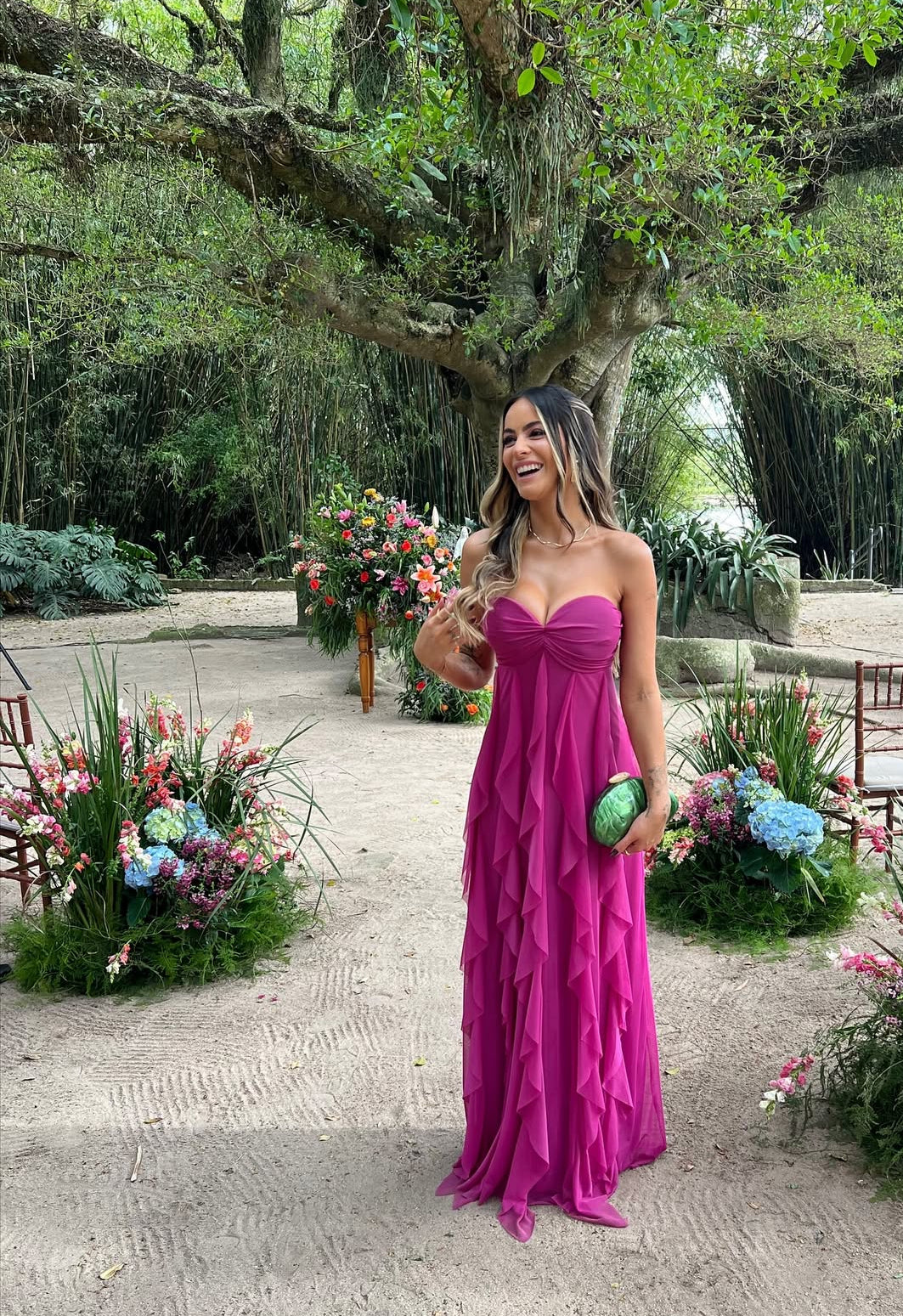 Strapless Fuchsia Long Prom Dress Graduation Dress Wedding Guest Dress