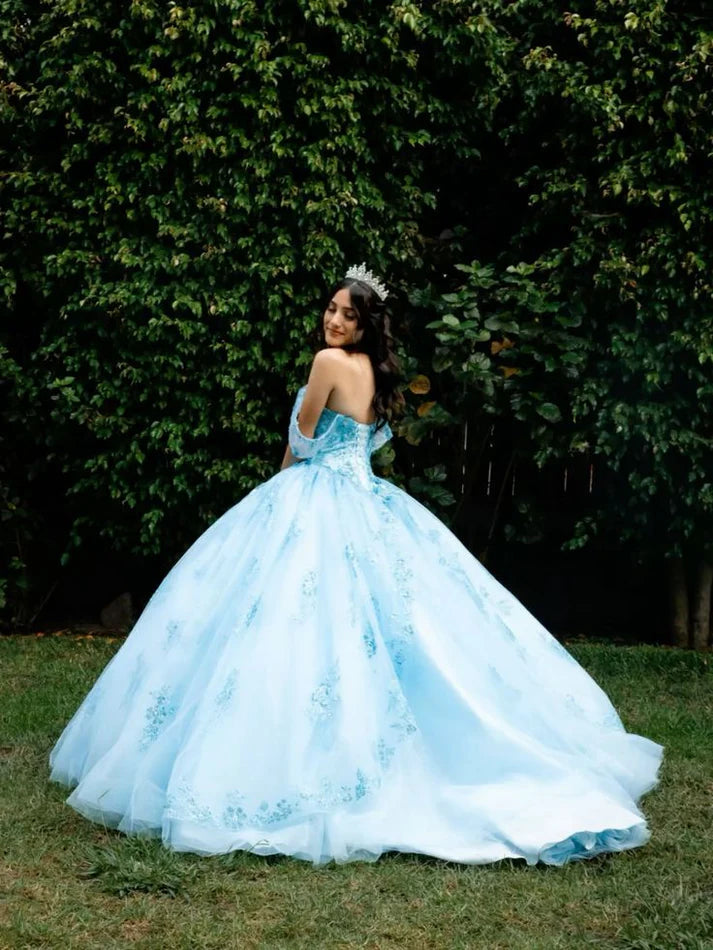 Off-the-Shoulder Blue Ball Gown Birthday Dress Princess Sweet 16 Dress
