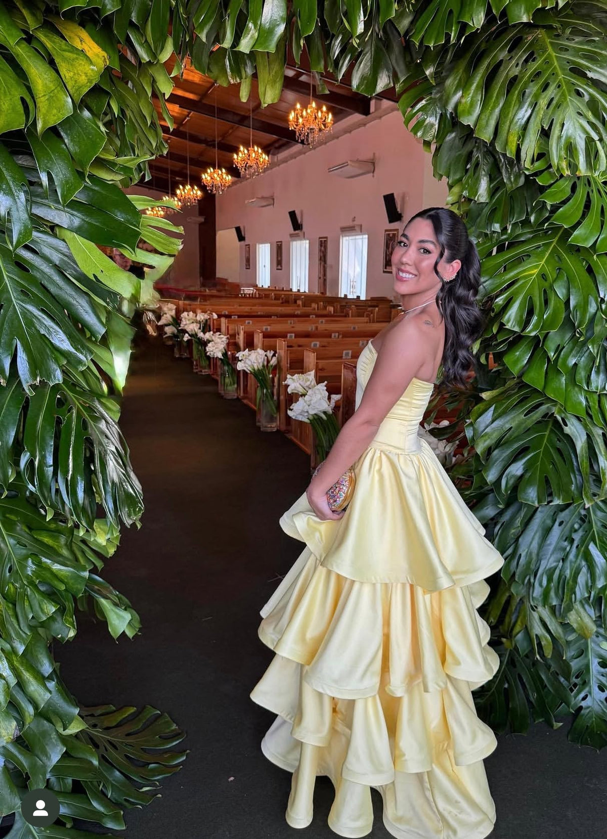 Strapless A-Line Yellow Layered Long Prom Dress Formal Evening Dress