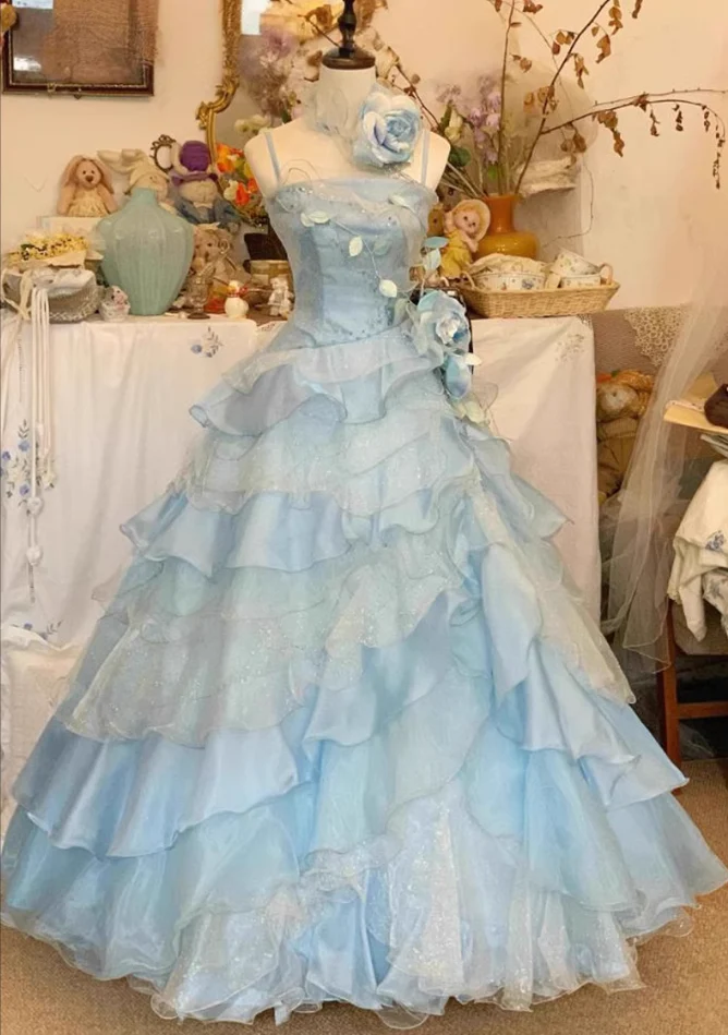 Sky Blue Sweet 16 Quinceanera Ball Gown Birthday Dress Evening Dress