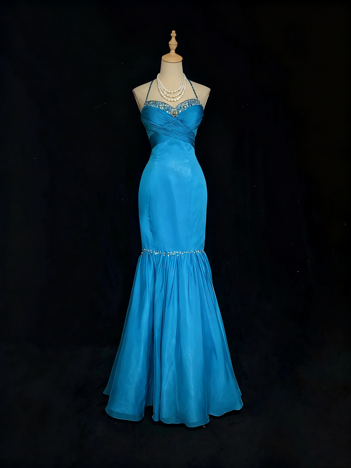 Halter Blue Mermaid Long Prom Dress Formal Evening Dress