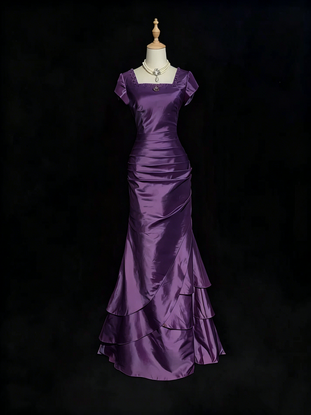 Pink Mermaid Layered Prom Dress Satin Vintage Formal Party Dress