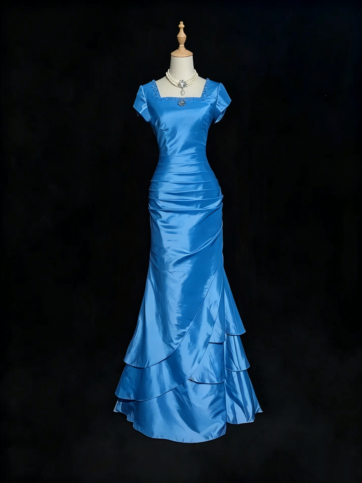 Pink Mermaid Layered Prom Dress Satin Vintage Formal Party Dress