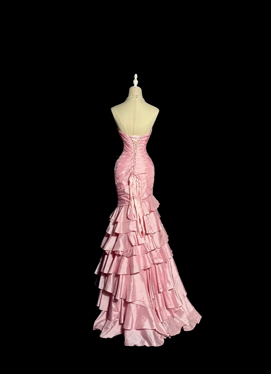 Sweetheart Beaded Pink Mermaid Prom Dress Layered Formal Party Dress