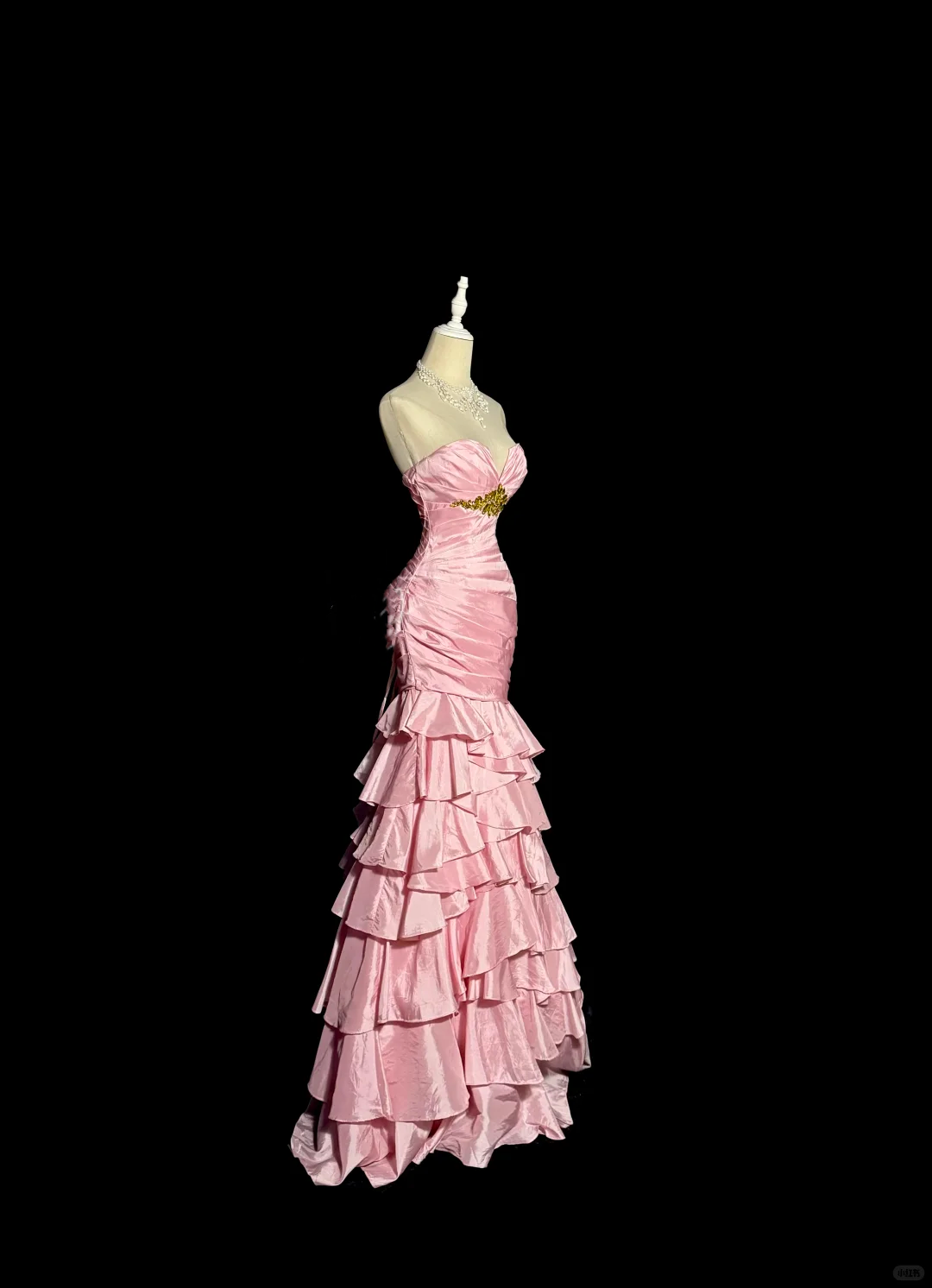 Sweetheart Beaded Pink Mermaid Prom Dress Layered Formal Party Dress