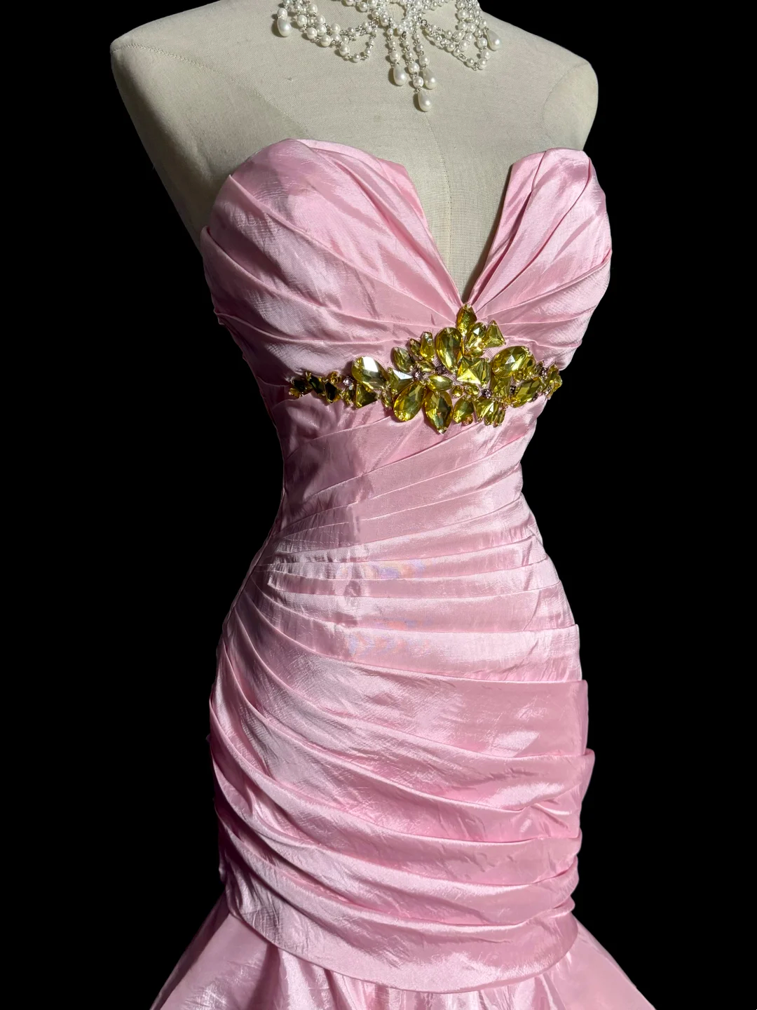 Sweetheart Beaded Pink Mermaid Prom Dress Layered Formal Party Dress