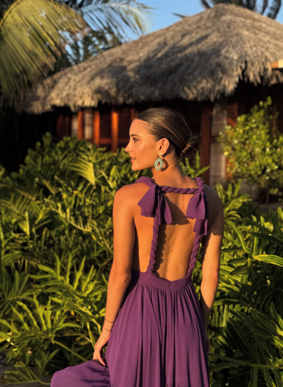 Purple Backless Wedding Guest Dress Chiffon Formal Party Dress J9343