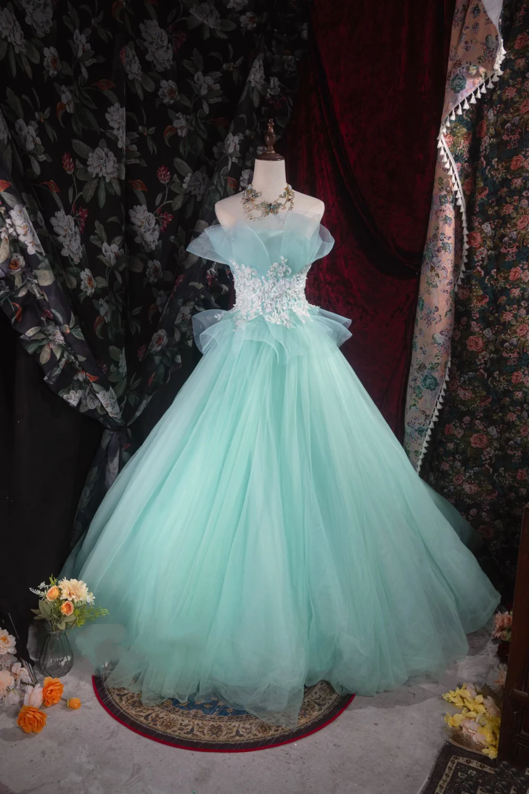 A-Line Tulle Formal Prom Dress With Applique Cute Evening Dress