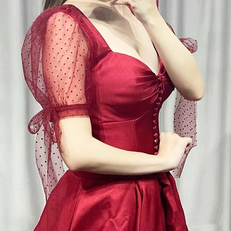 A-Line Sweetheart Burgundy Satin Evening & Prom Dress