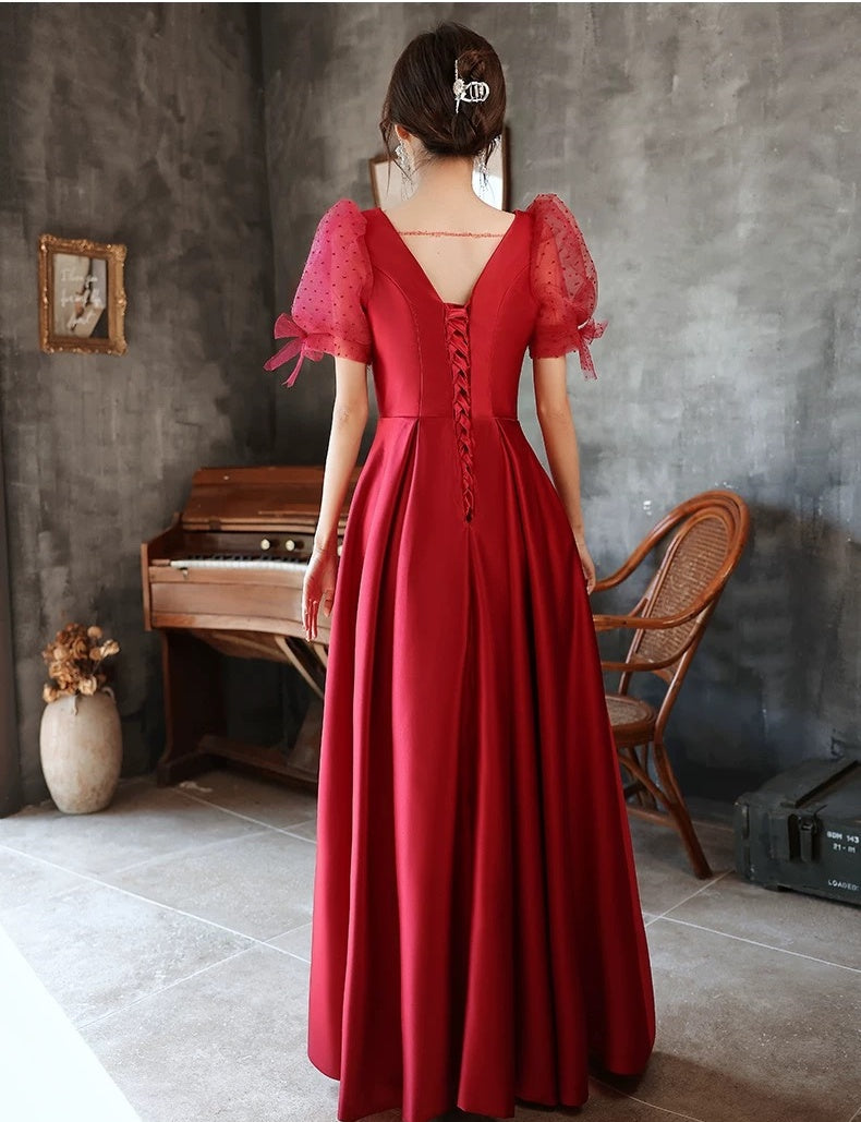 A-Line Sweetheart Burgundy Satin Evening & Prom Dress
