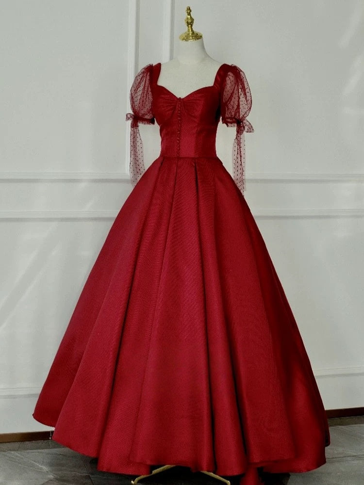 A-Line Sweetheart Burgundy Satin Evening & Prom Dress
