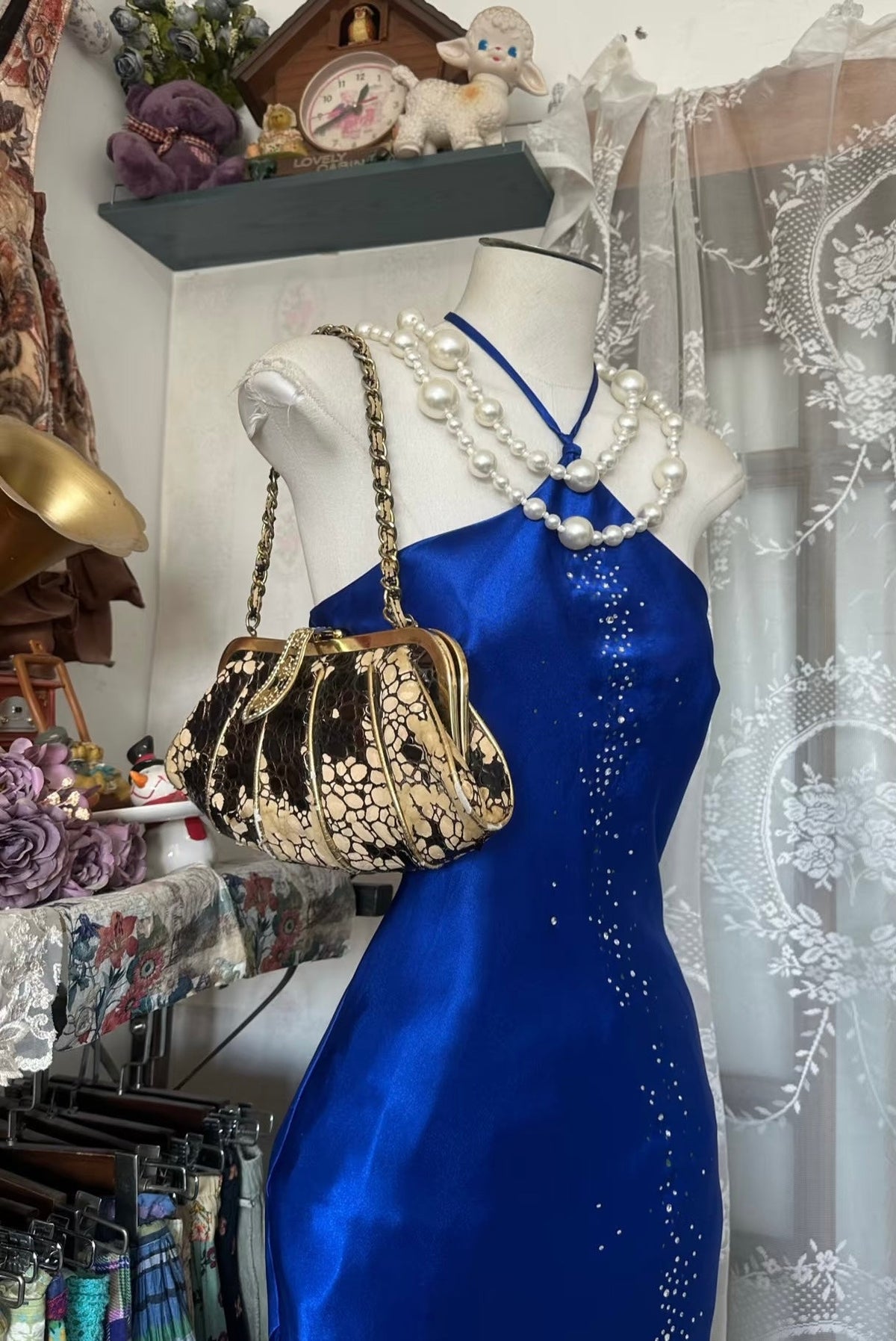 Royal Blue Halter Prom Dress Satin Evening Dress Formal Party Dress