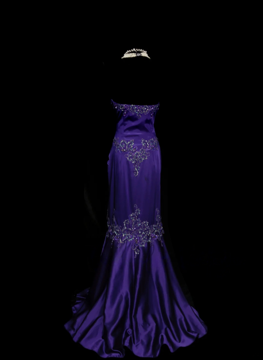 Strapless Purple Satin Prom Dress Applique Formal Party Dress
