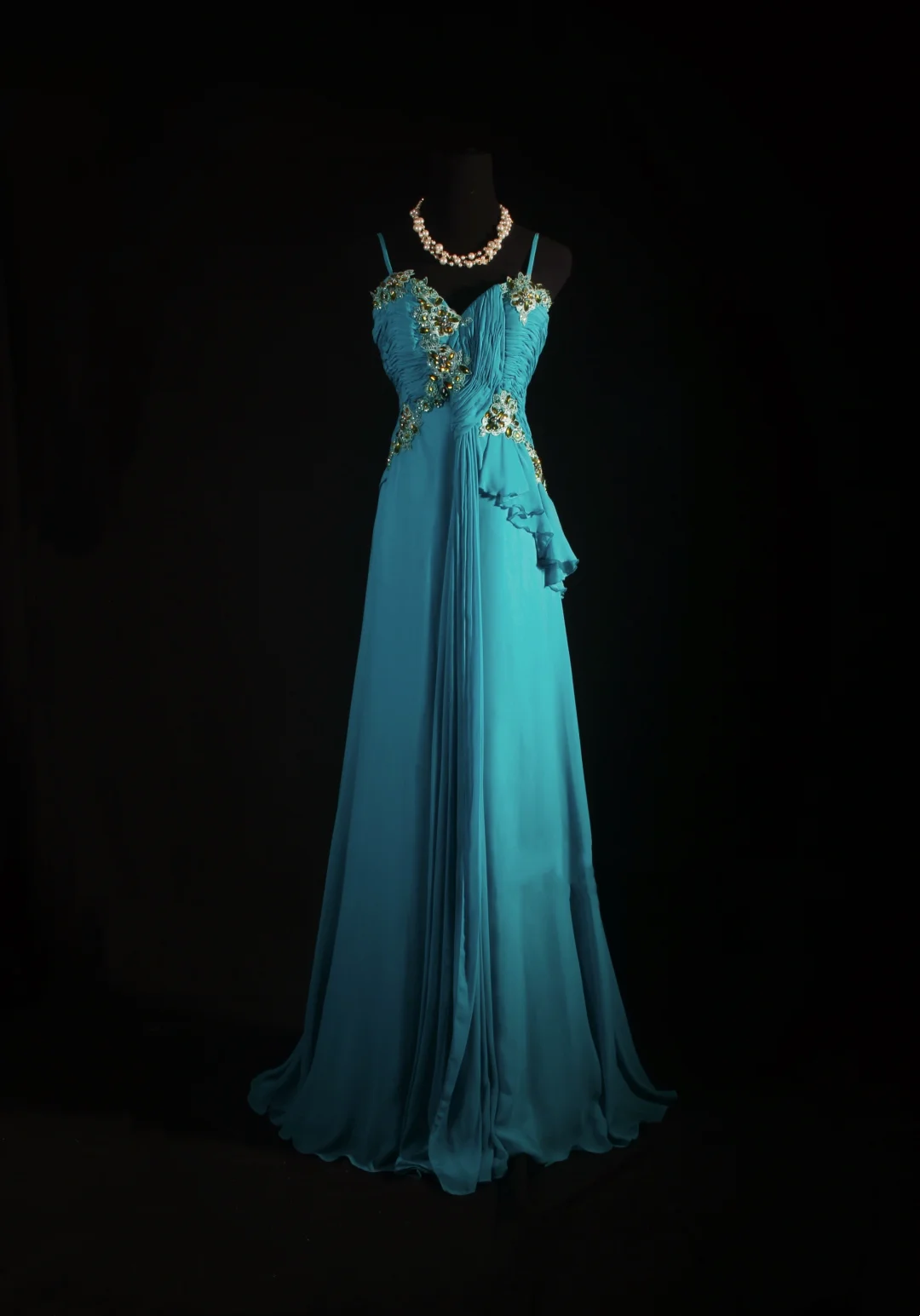 A-Line Blue Chiffon Prom Dress Applique Evening Dress Formal Party Dress