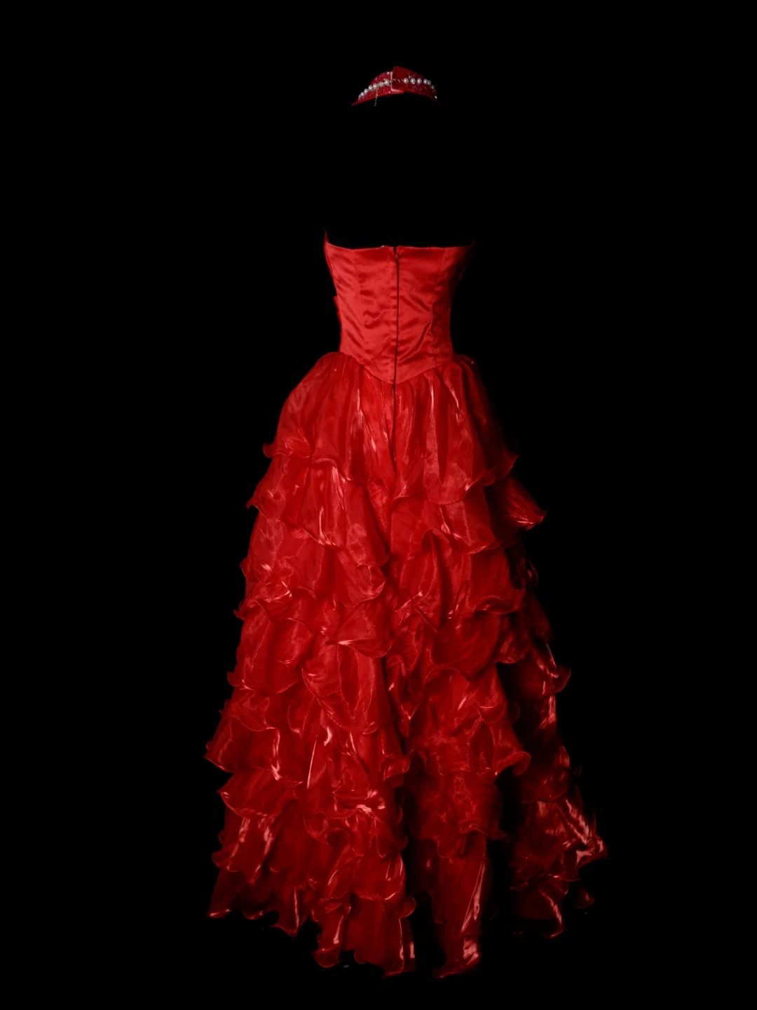 A-Line Red Organza Layered Prom Dress Vintage Birthday Dress