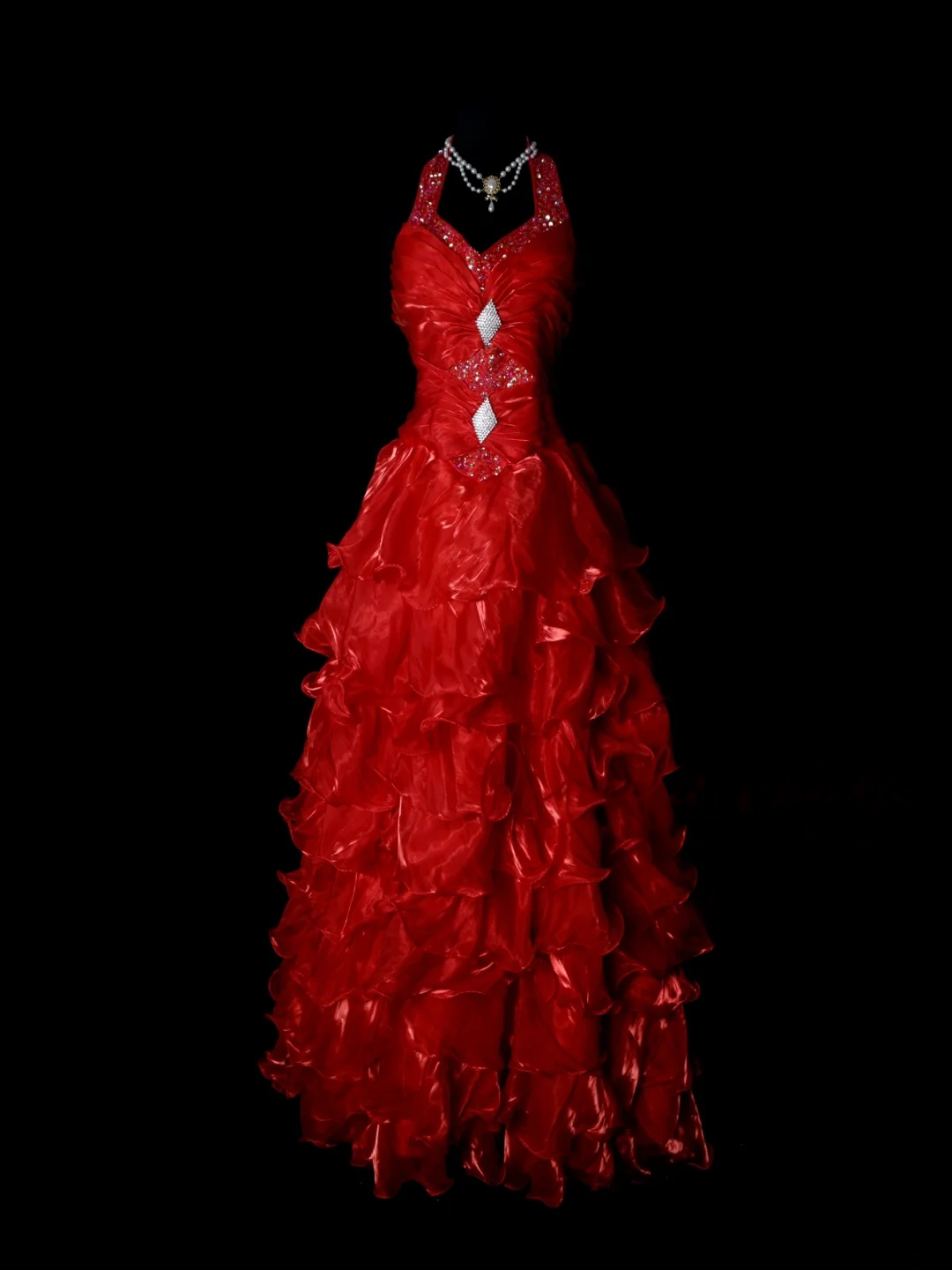 A-Line Red Organza Layered Prom Dress Vintage Birthday Dress