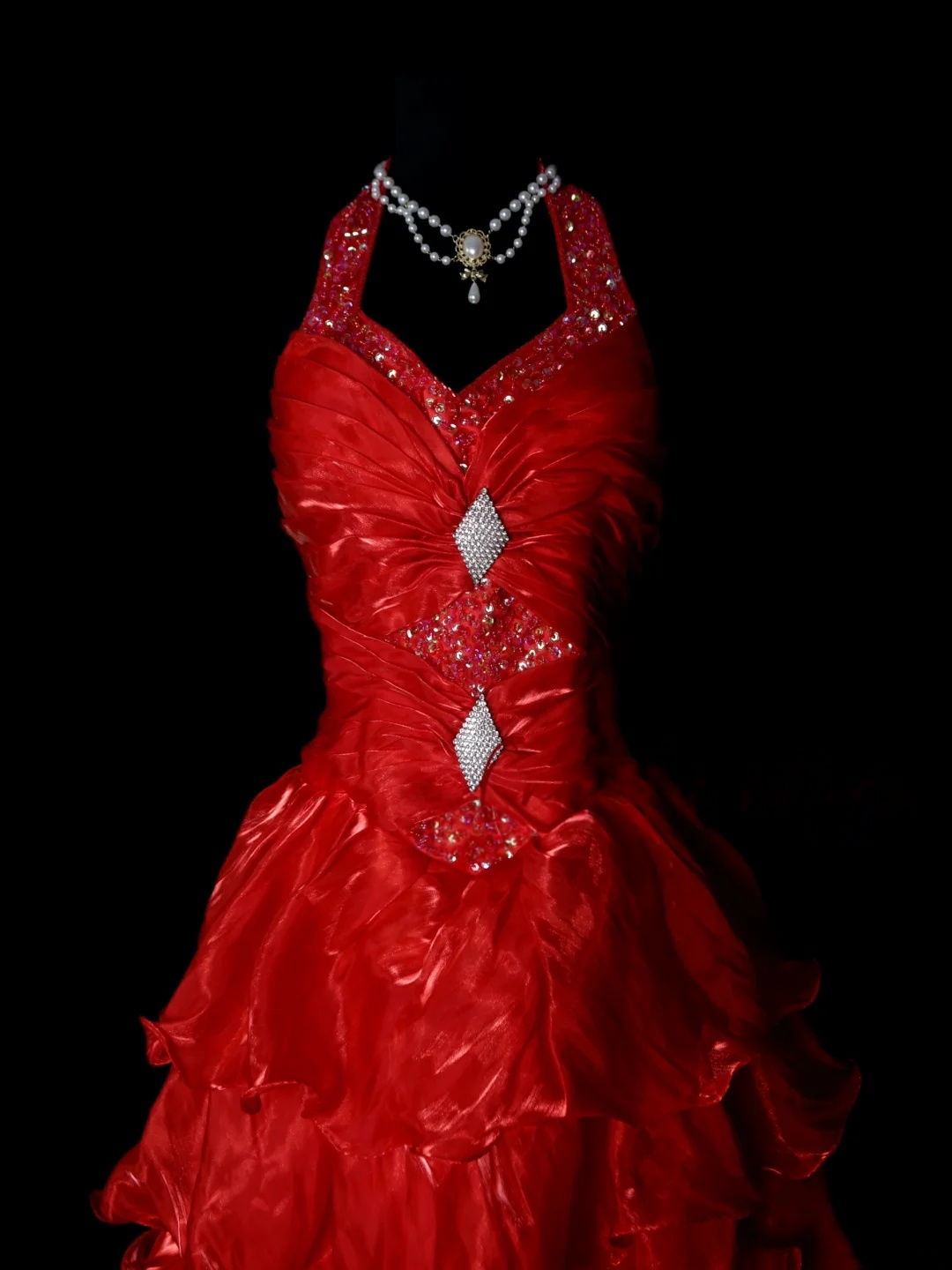A-Line Red Organza Layered Prom Dress Vintage Birthday Dress