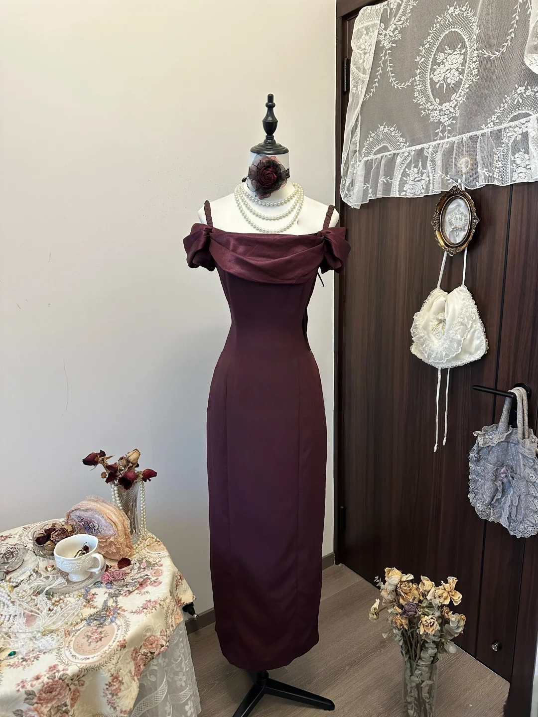 Burgundy Sheath Prom Dress Elegant Formal Evening Party Dress
