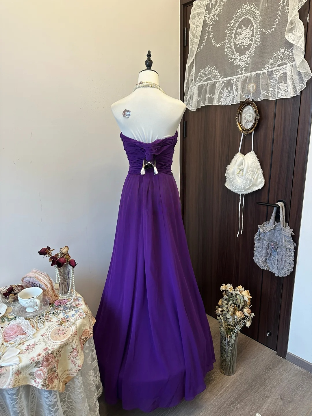 Sweetheart Purple Chiffon Prom Dress Formal Wedding Guest Dress