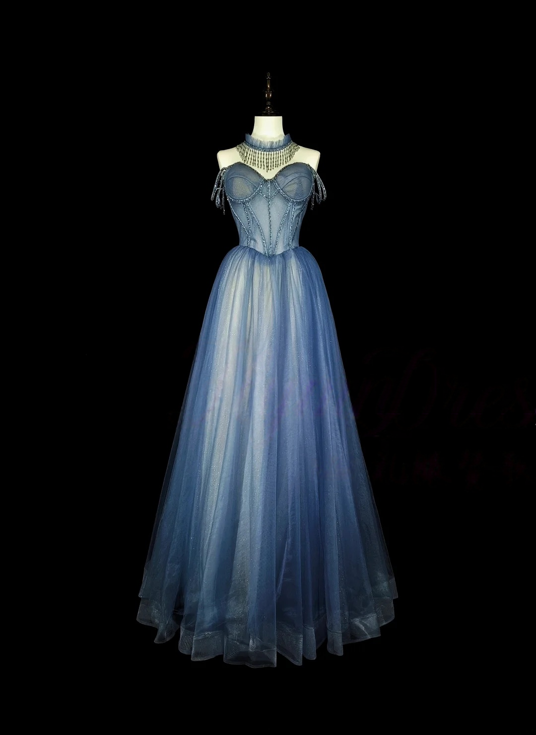 Off-the-Shoulder Navy Blue Tulle Prom Dress Formal Party Dress Evening Dress