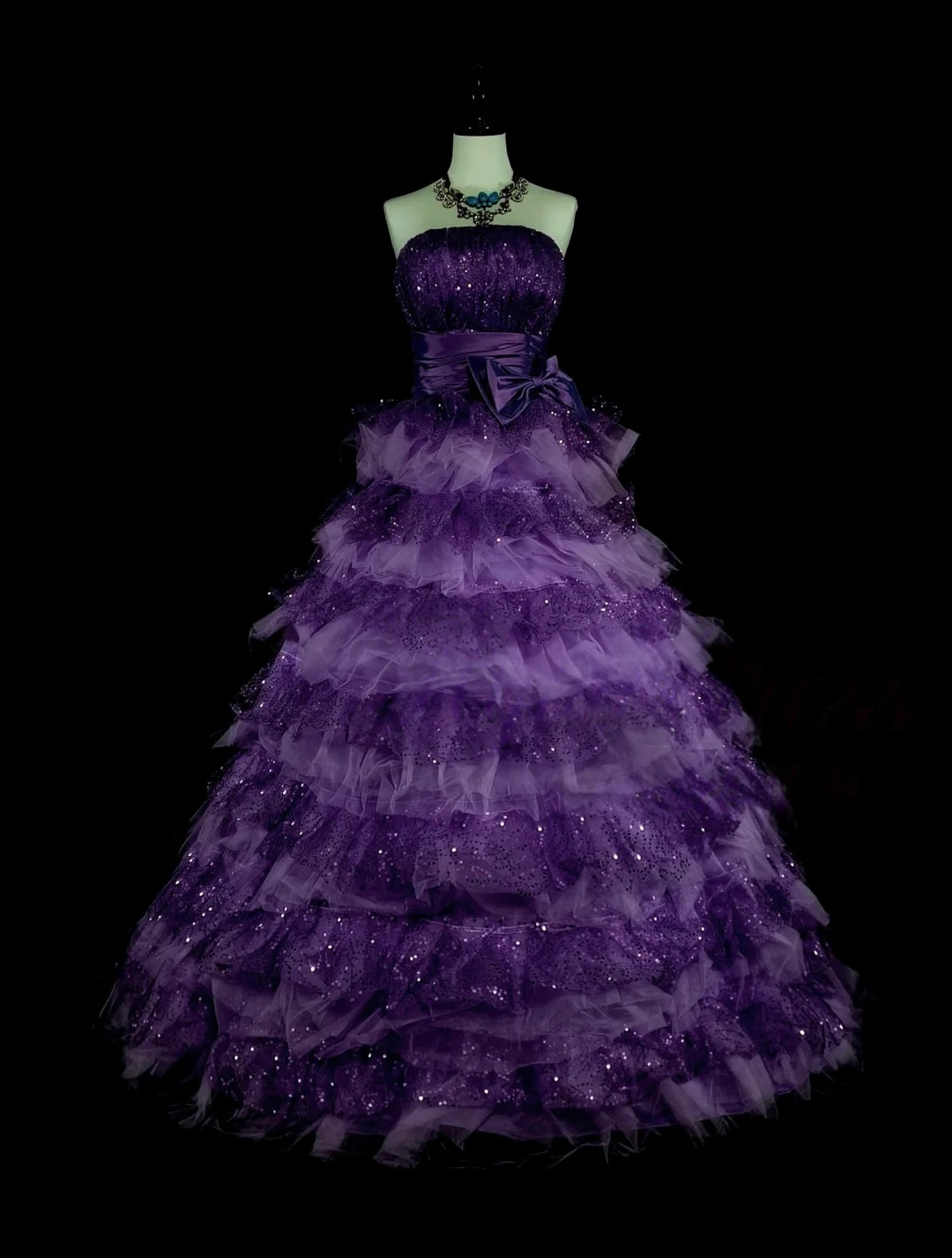 Sweet 16 Strapless Purple Ball Gown Layered Quinceanera Dresses