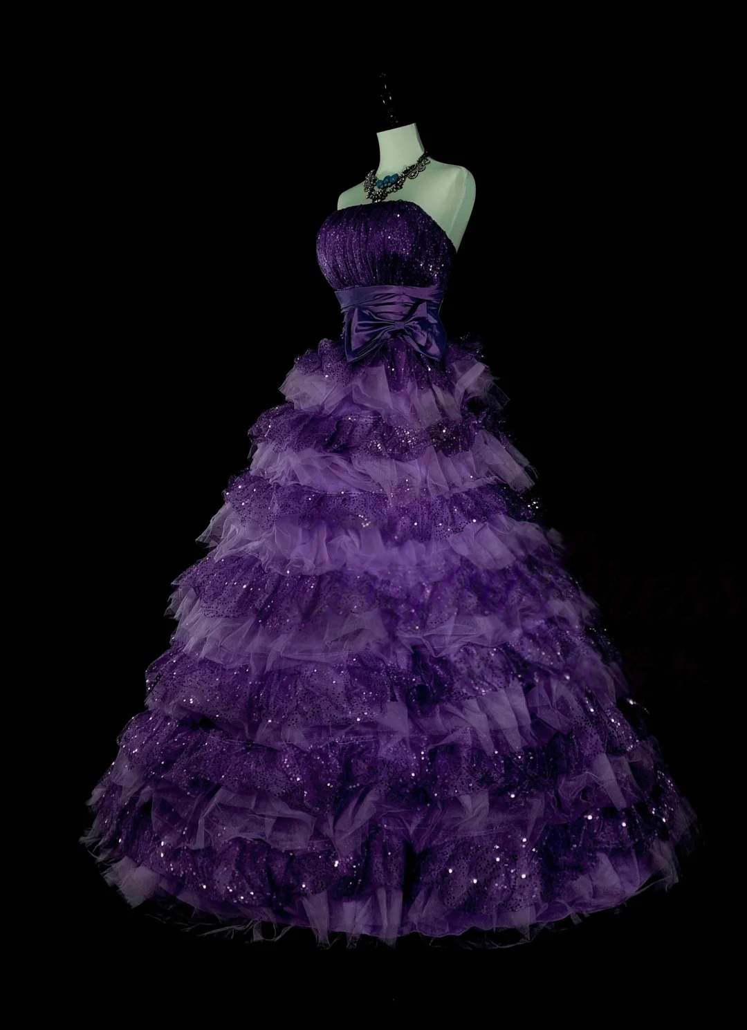 Sweet 16 Strapless Purple Ball Gown Layered Quinceanera Dresses