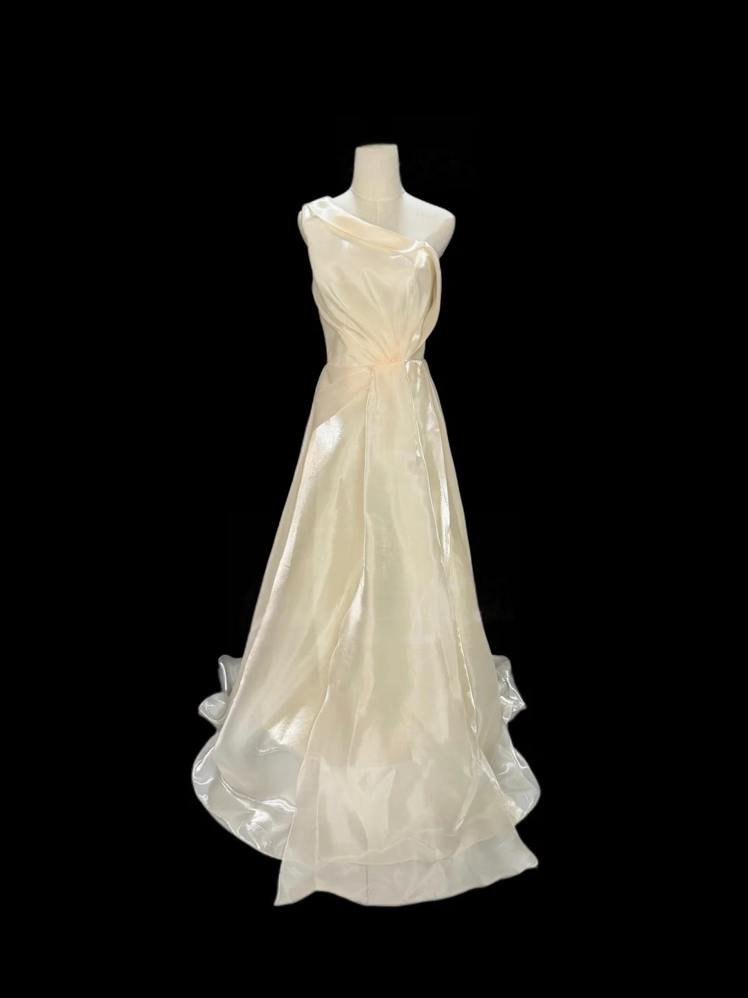 One Shoulder Cream A Line Prom Dress Elegant Evening Dress J9484