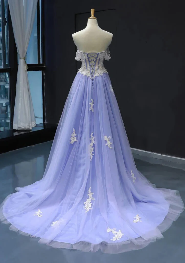 Off The Shoulder Lilac Long Prom Dresses A-Line Appliques Formal Party Dress J9493