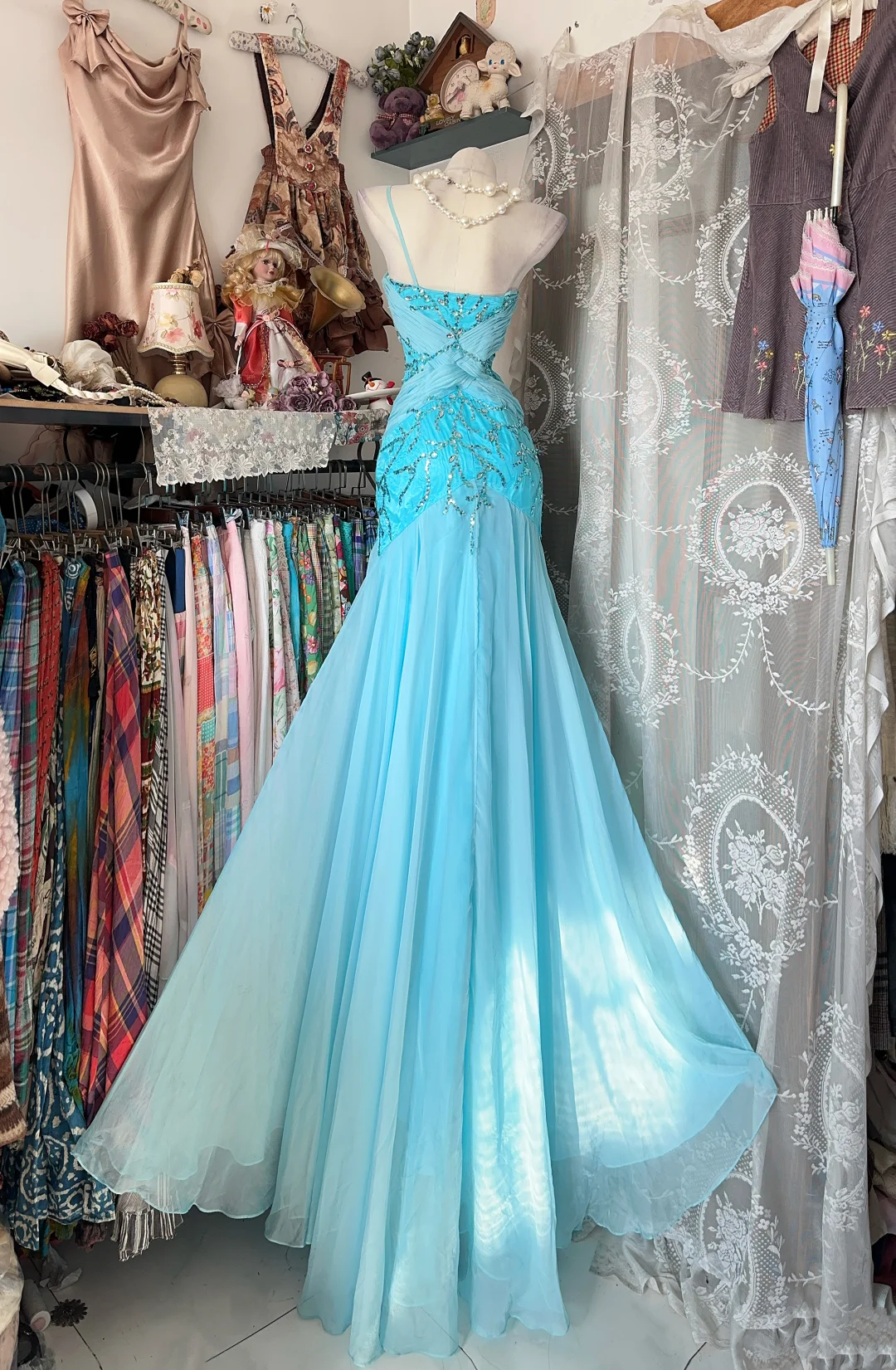 Sweetheart Blue Mermaid Prom Dress Beaded Formal Party Dress