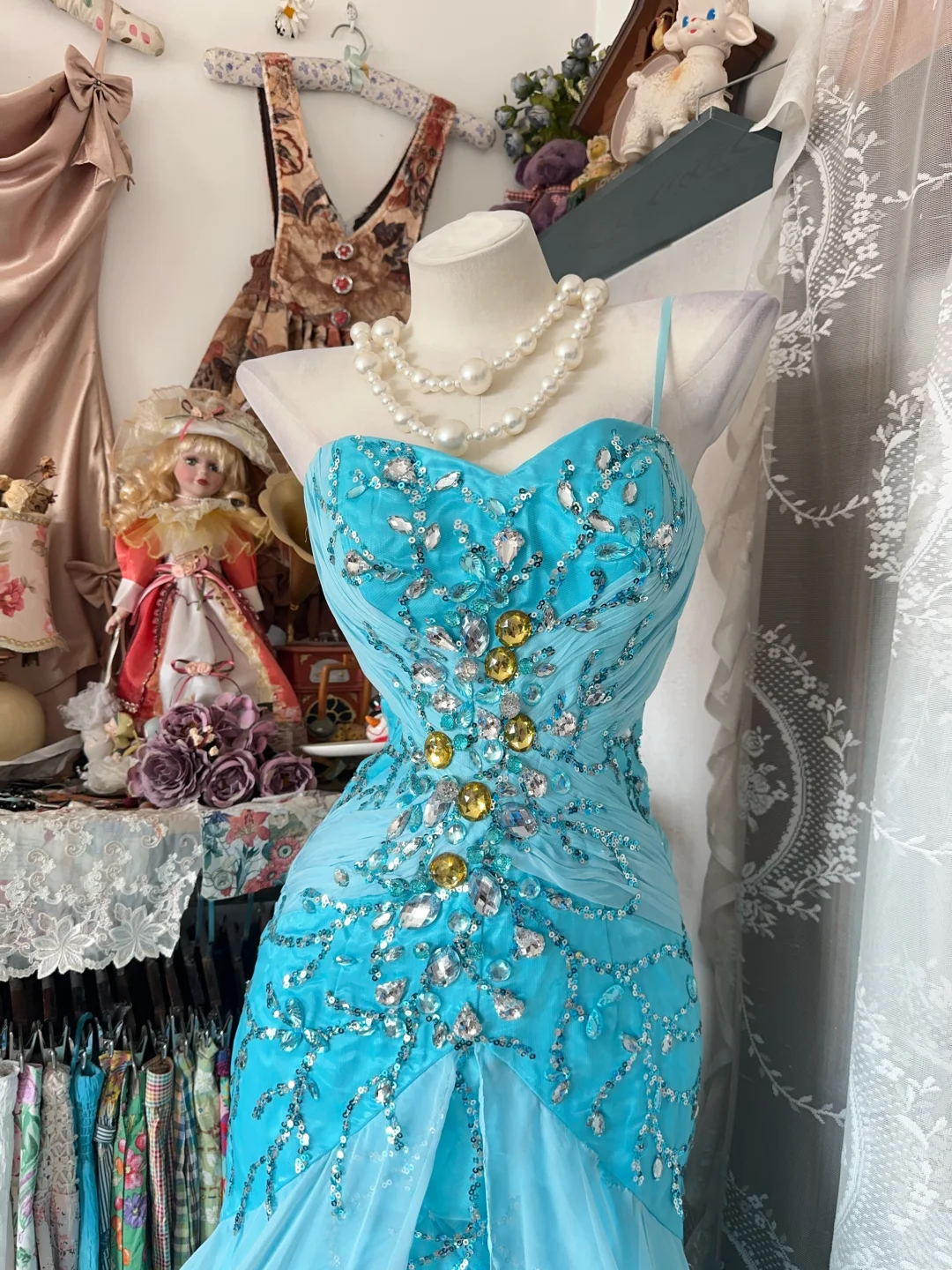 Sweetheart Blue Mermaid Prom Dress Beaded Formal Party Dress