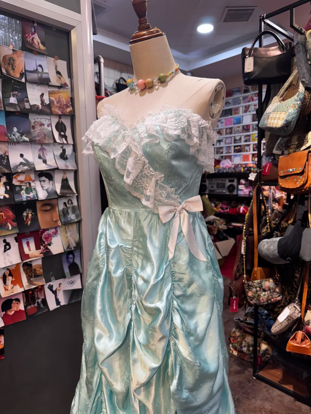 Lace Sweetheart Blue Prom Dress Printed Satin Birthday Dress