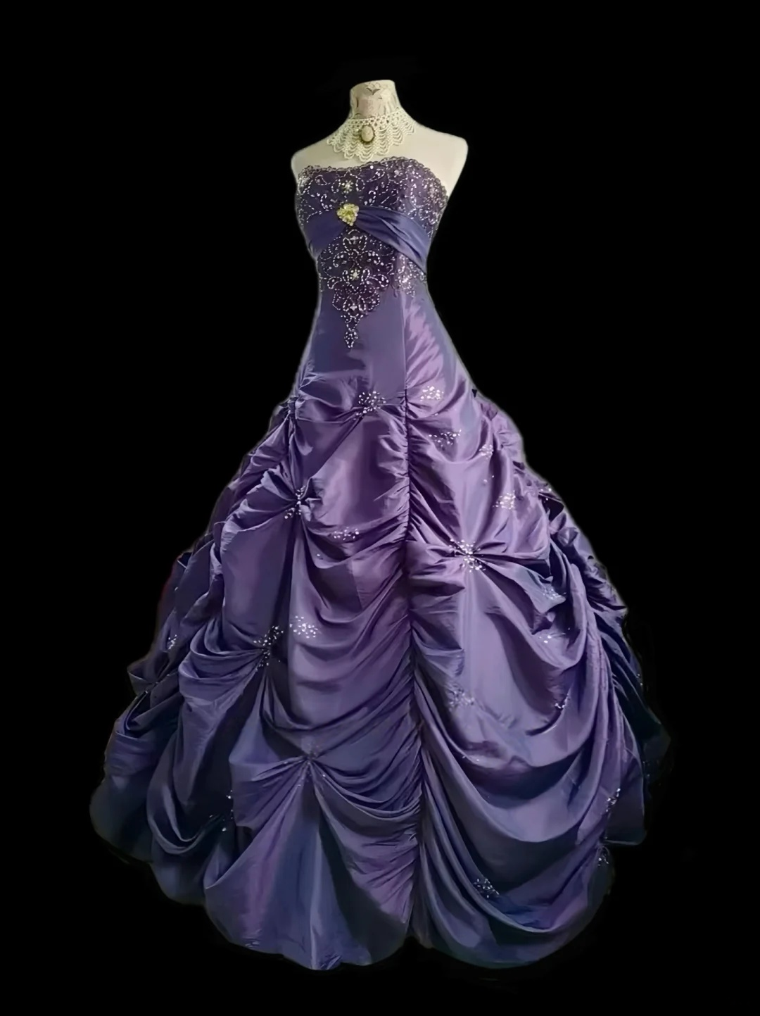 Strapless Ball Gown Purple Birthday Dress Beaded Formal Prom Dress
