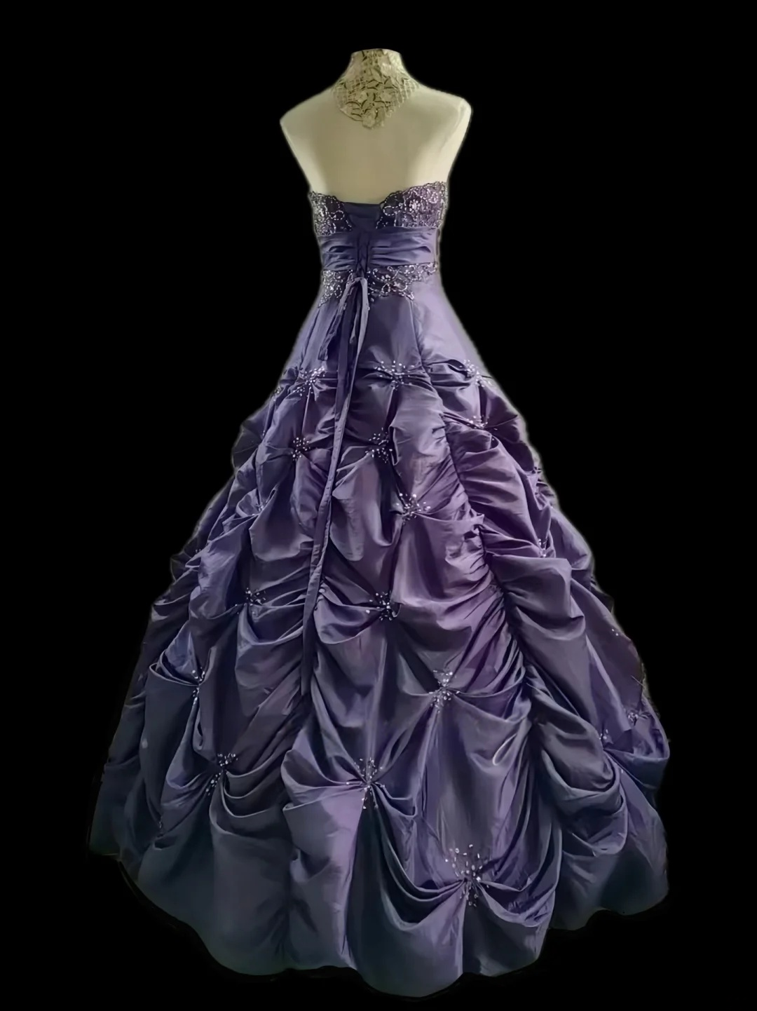 Strapless Ball Gown Purple Birthday Dress Beaded Formal Prom Dress