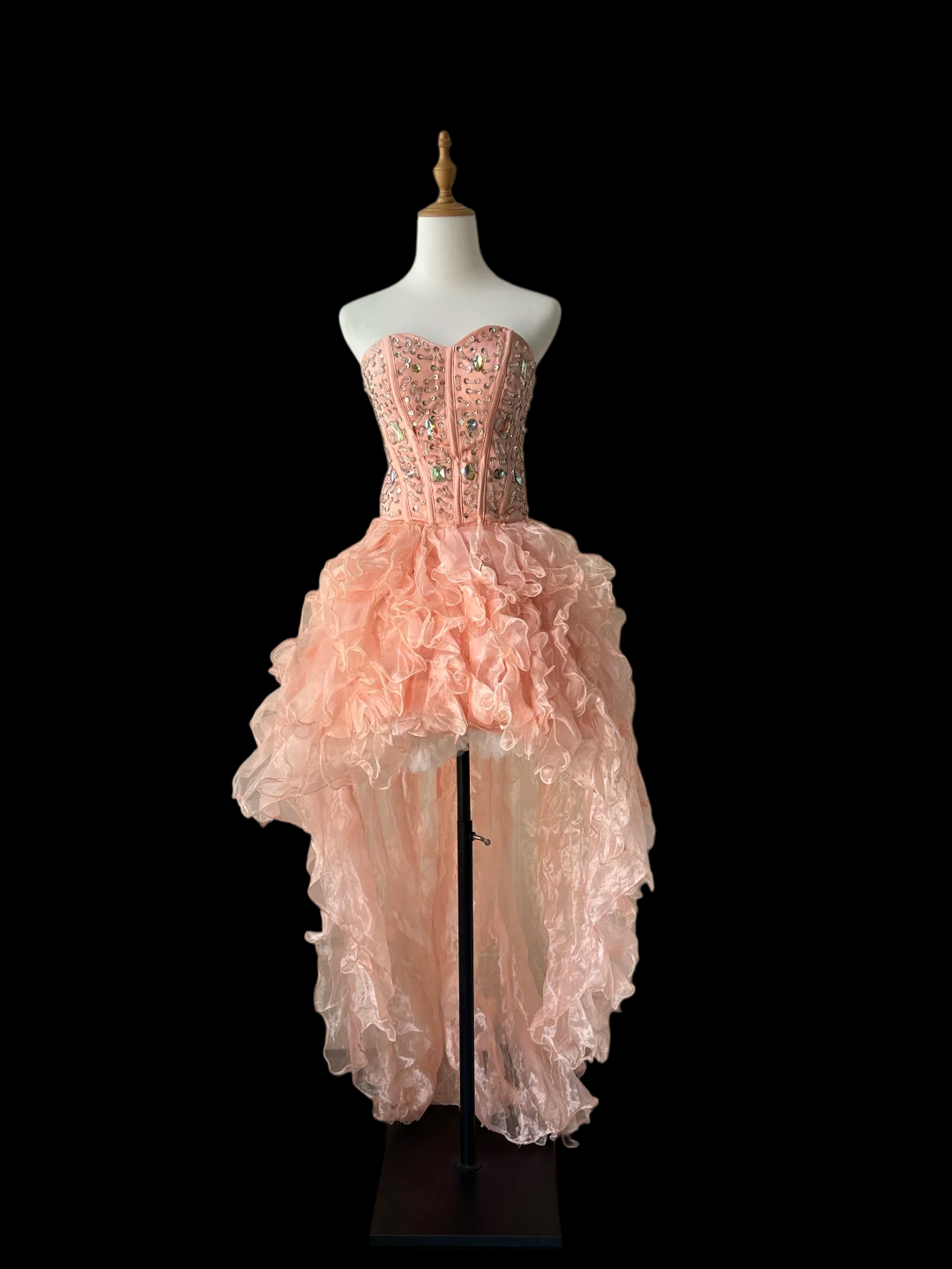Sweetheart Ruffle Organza High-Low Prom Dress Peach Formal Party Dress