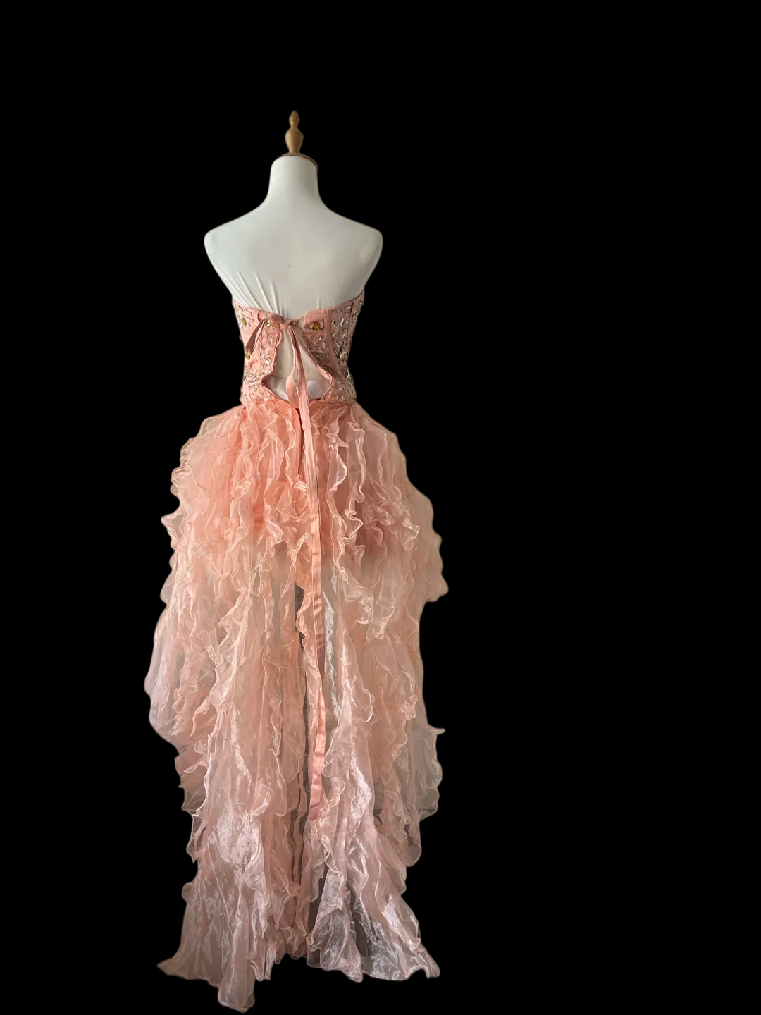 Sweetheart Ruffle Organza High-Low Prom Dress Peach Formal Party Dress