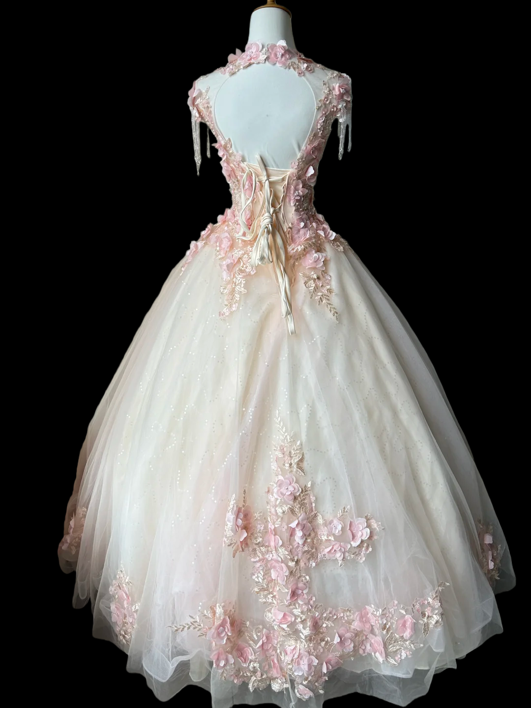 Ball Gown Tulle Sweet 16 Birthday Dress Pink Flora Quinceanera Dresses
