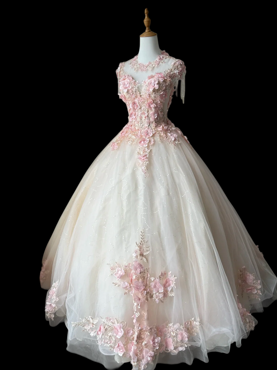 Ball Gown Tulle Sweet 16 Birthday Dress Pink Flora Quinceanera Dresses