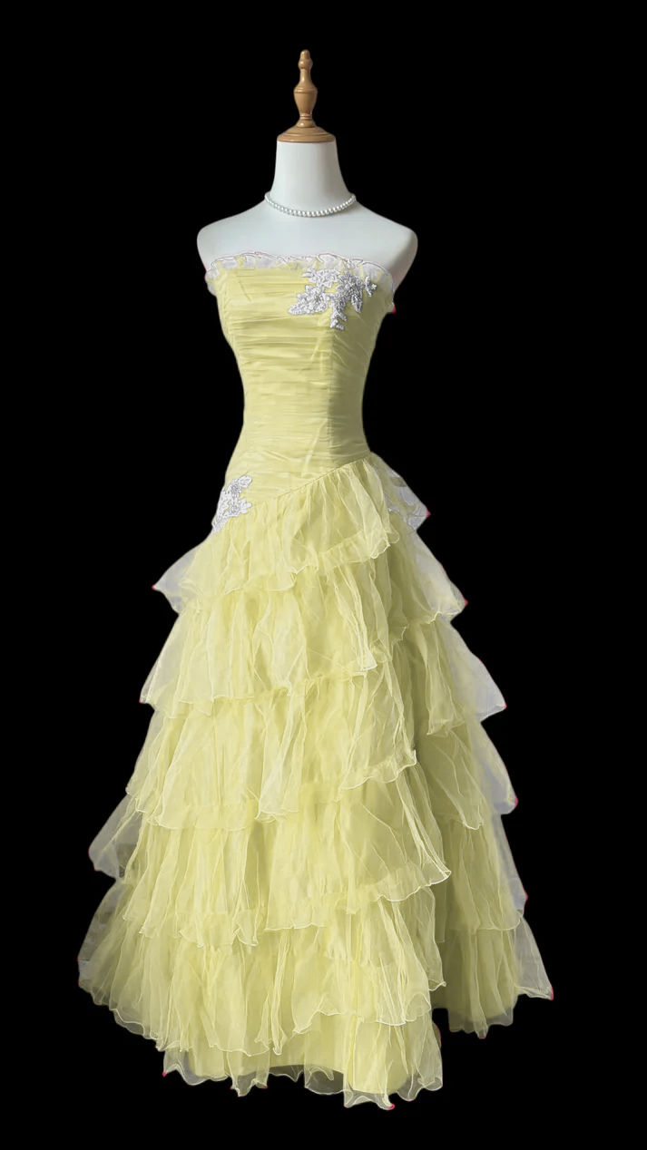 Ruffled Strapless A Line Layered Prom Dress Hot Pink Formal Dress  J9590