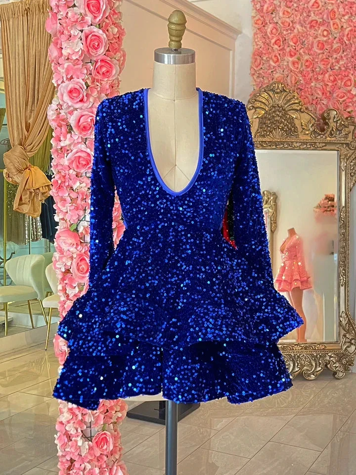 Royal Blue Sequins Homecoming Dress Backless Homecoming Dress Y2152 by simplepromdress