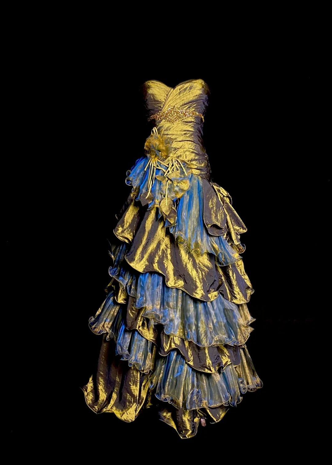 Sweetheart Gold Layered Prom Dress A-Line Ruffles Formal Evening Dress