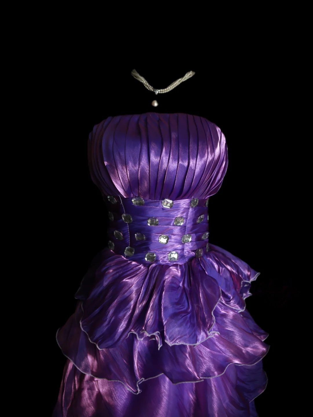 Strapless Purple Layered Prom Dress Ruffle Formal Dress Evening Dress